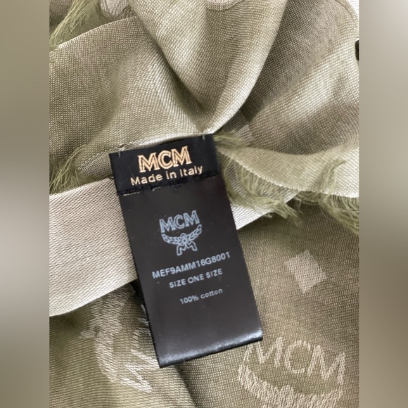 MCM Khaki Green Logo Patterned Scarf 100% cotton - Picture 4 of 4